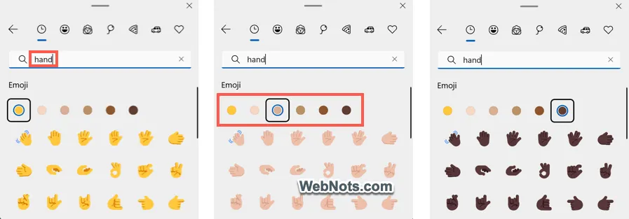Hands Emoji with Skin Tone in Windows 11