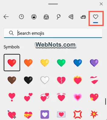 Heart Symbols in Windows Emoji Keyboard