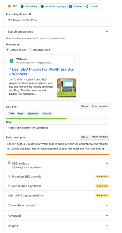 Yoast SEO Analysis