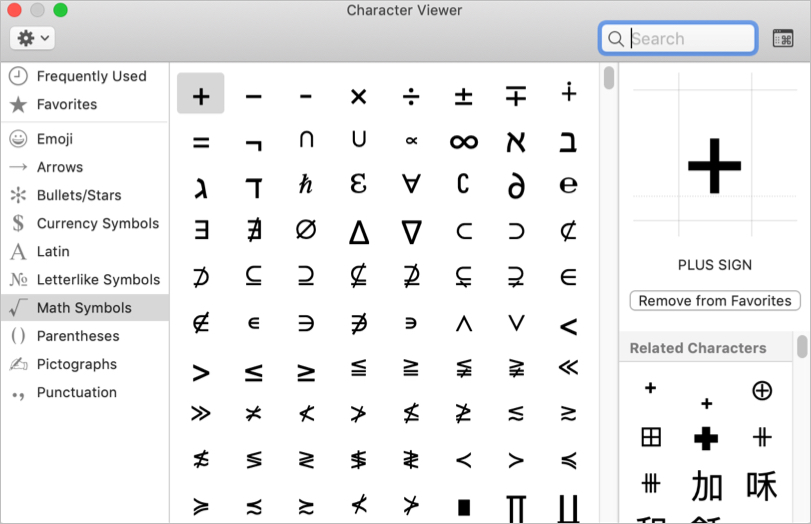 microsoft word math symbols list