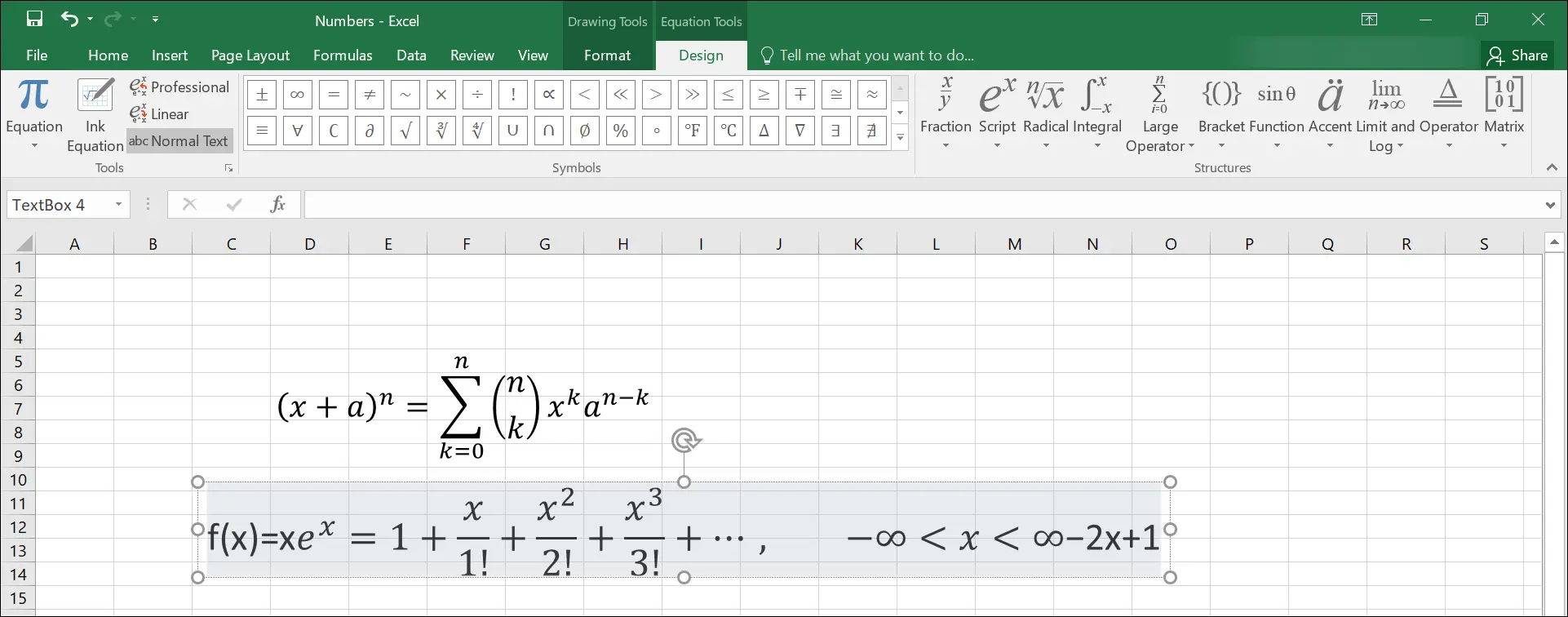 Typing Equations in Excel