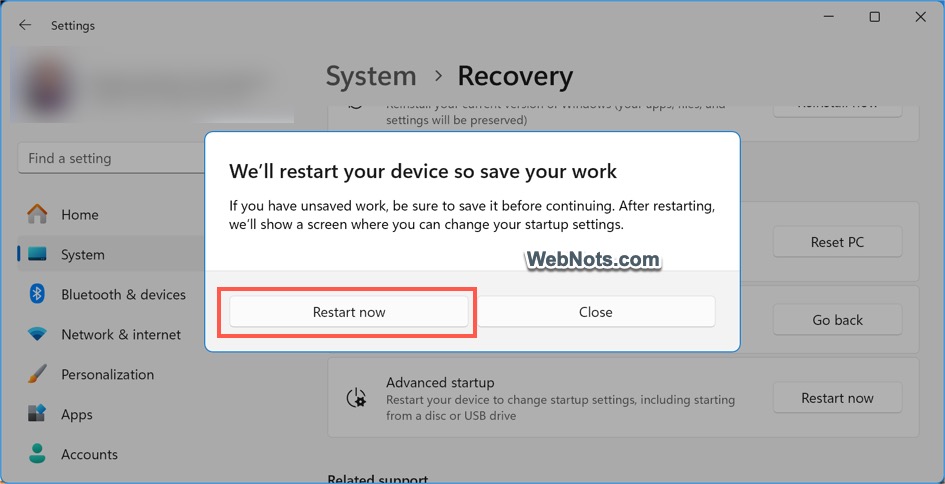 Restart to Access Recovery Mode