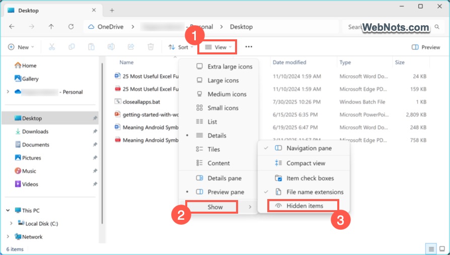 Show Hidden Items in Windows 11