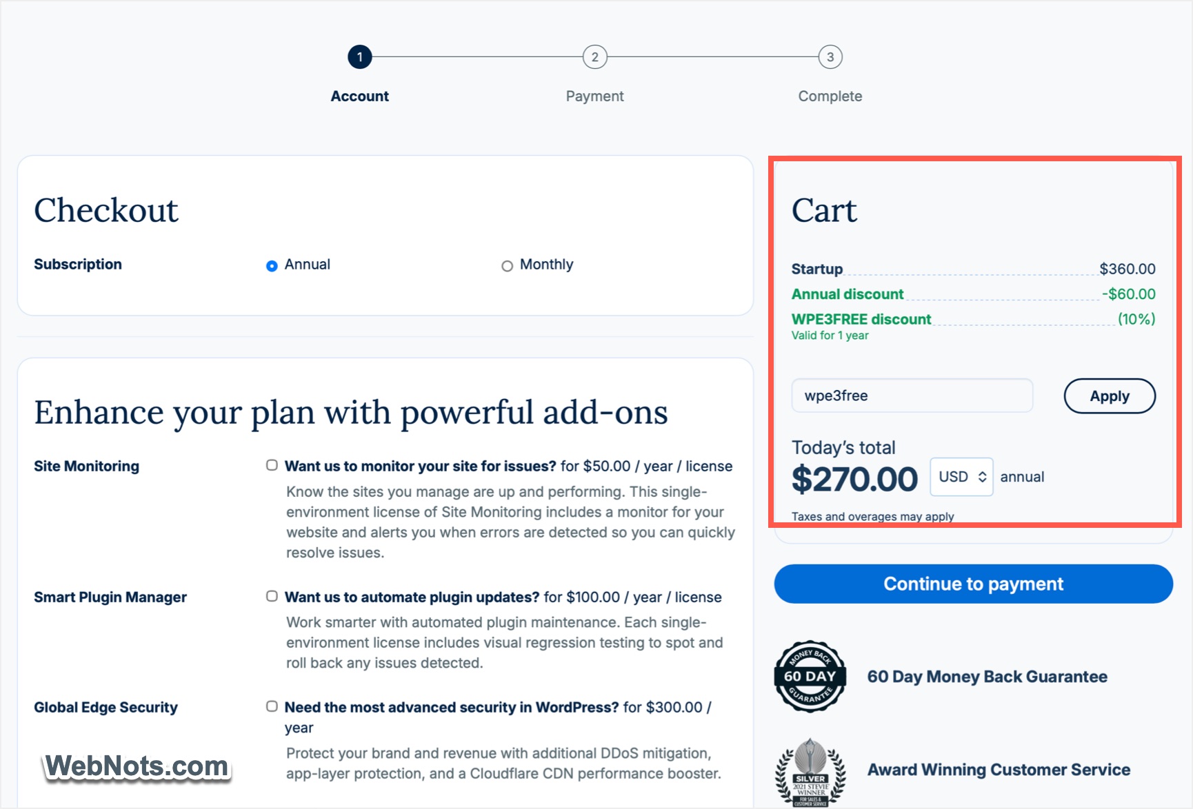 WP Engine Discounts in Cart