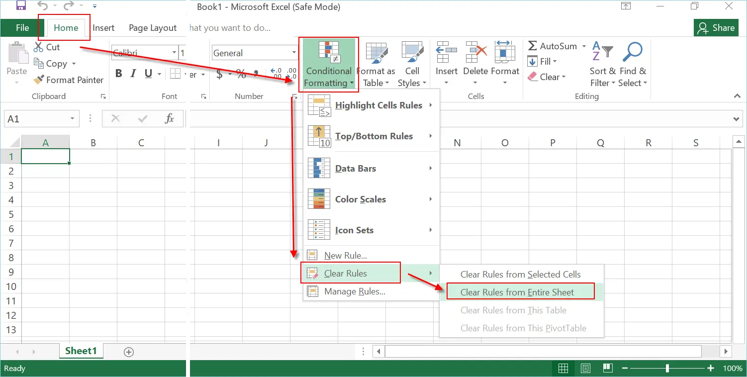 Clear Rules from Entire Sheet in Excel