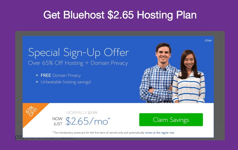 Get Bluehost $2.65 Hosting Plan