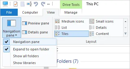 Windows File Explorer 10 Navigation Pane