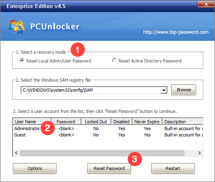 Reset Windows 10 Admin Password with PCUnlocker