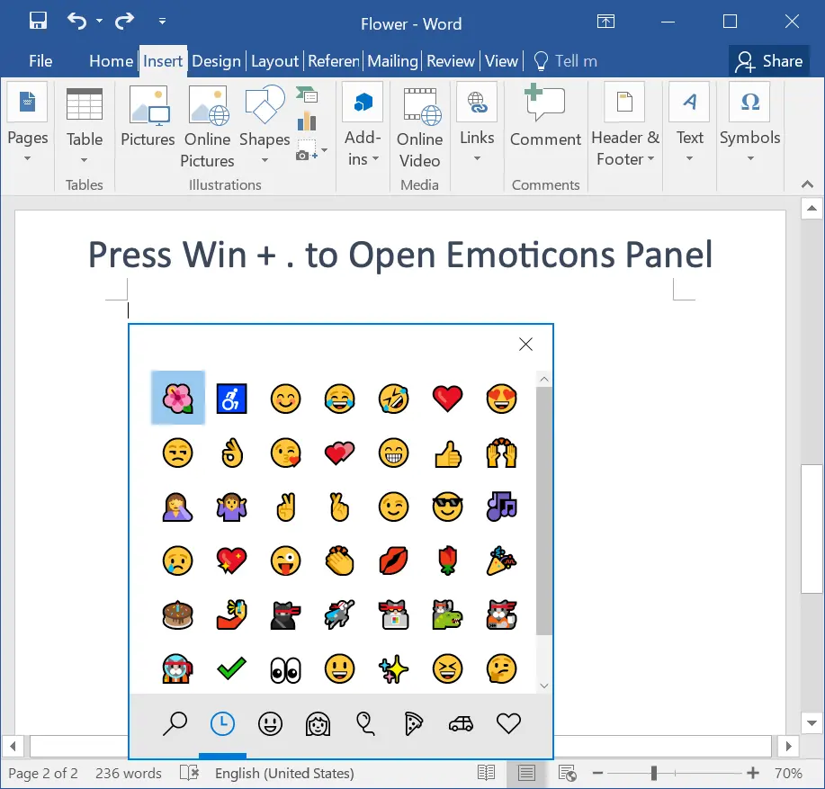 Open Emoticons Panel with Shortcut