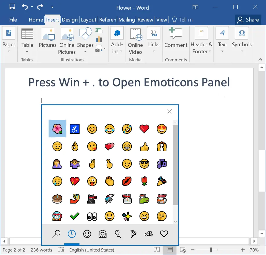 emoji keyboard shortcut windows 10