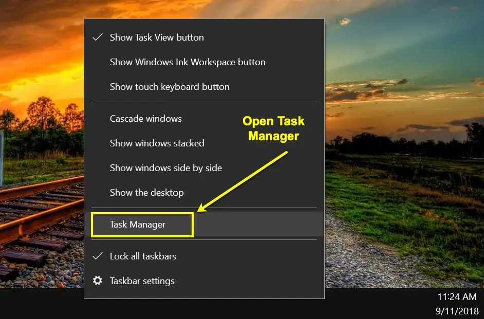Open Task Manager in Windows 10