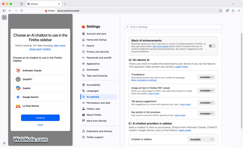 AI Features in Firefox