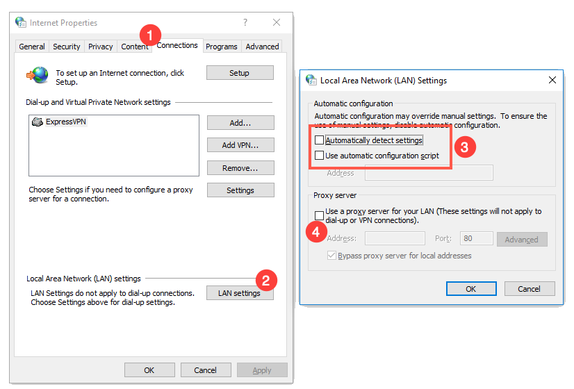 Disable Proxy in LAN Settings