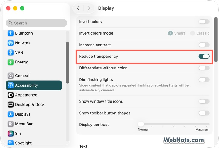 Reduce Transparency on Mac