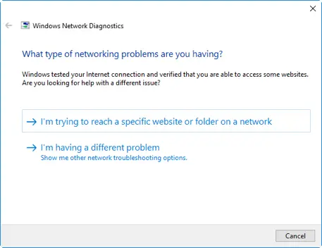 Windows Network Diagnostics