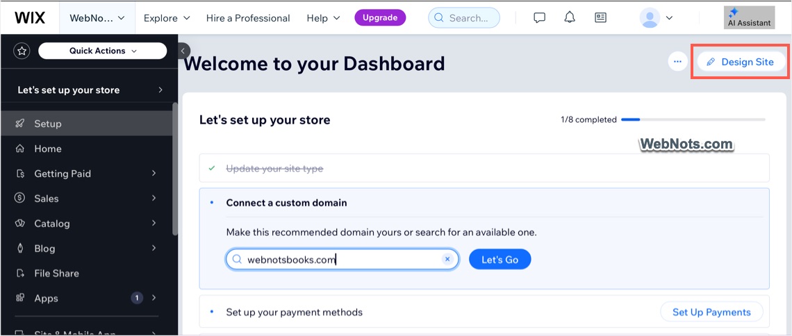 Edit Site from Dashboard