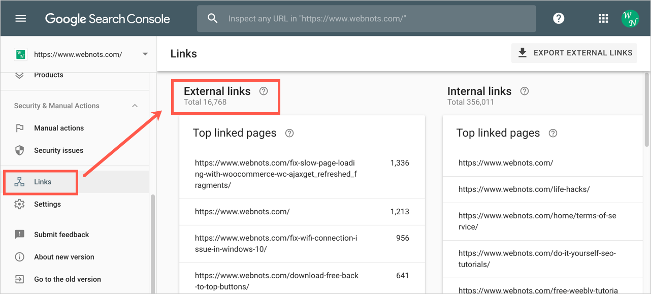 Google Search Console Links