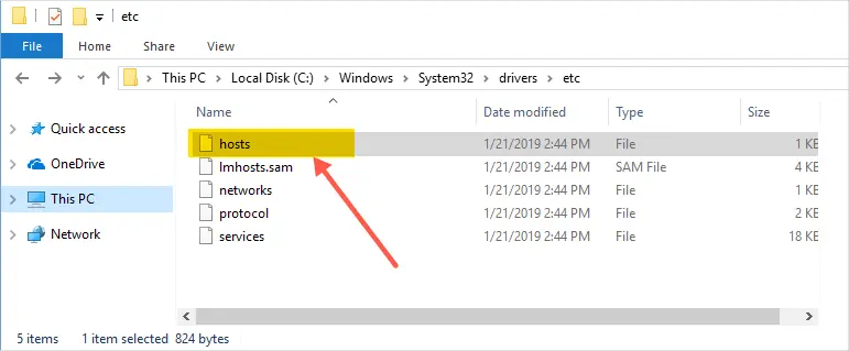 hosts file path windows 10