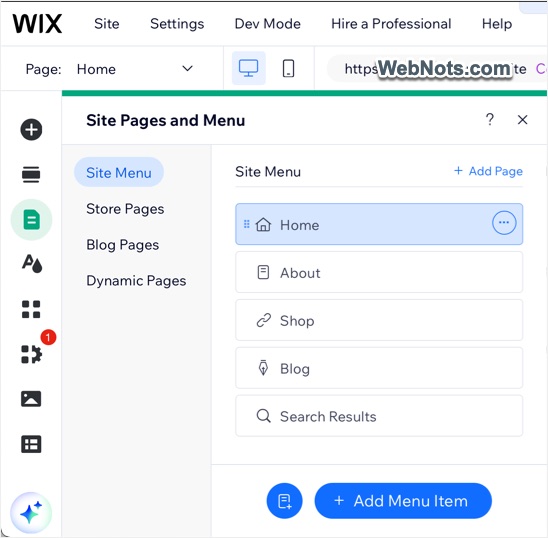 Managing Pages in Wix