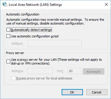 Uncheck All LAN Settings