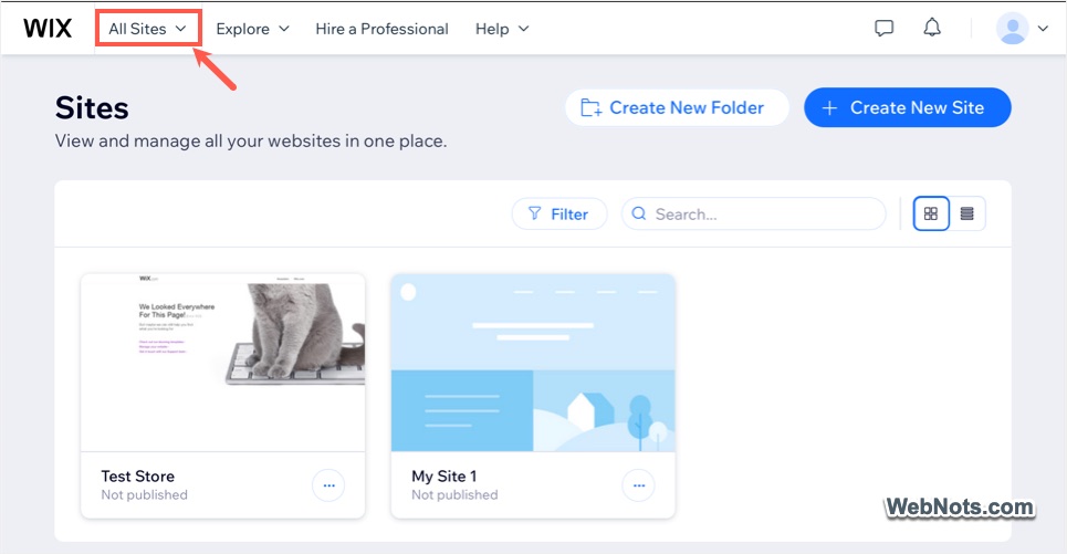 Wix Dashboard View