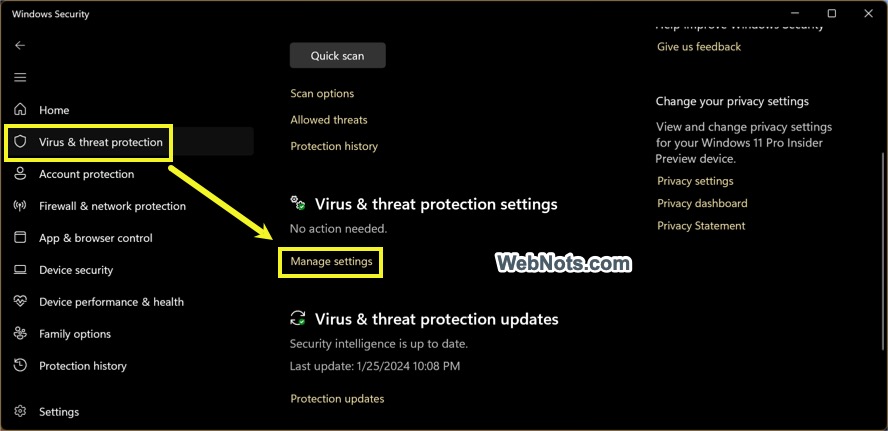 Virus Protection Settings in Windows 11
