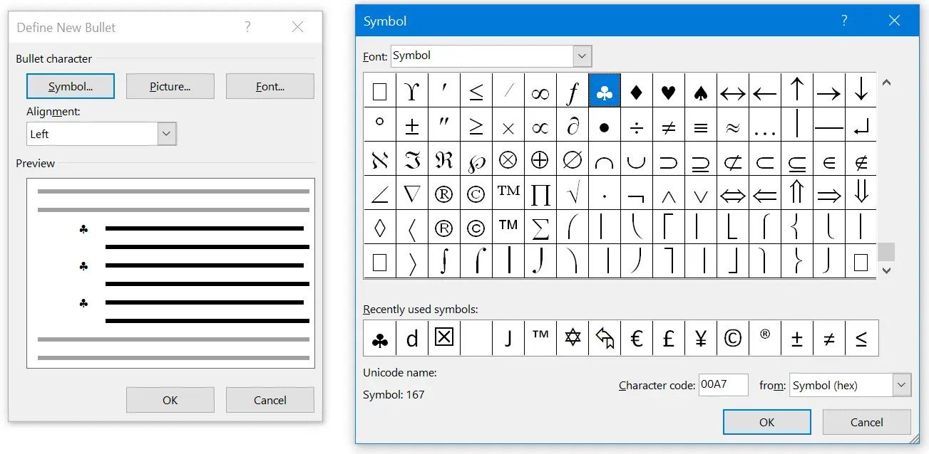 shortcut for bullet points in word mac