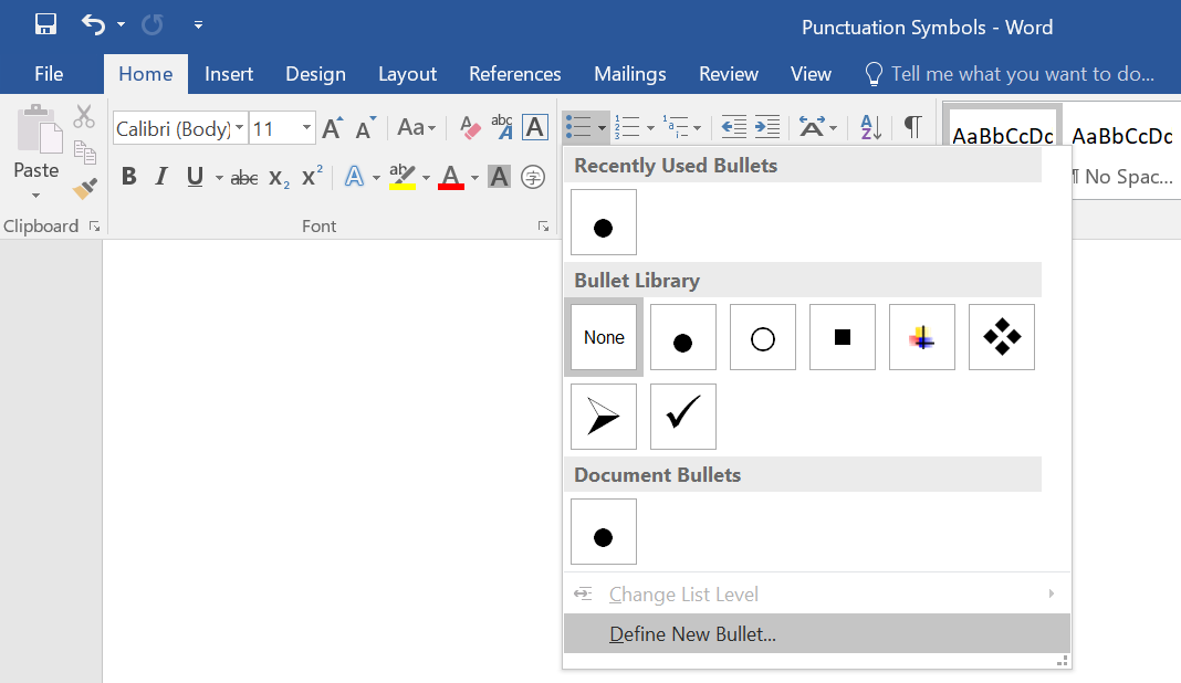 create bullet points in word