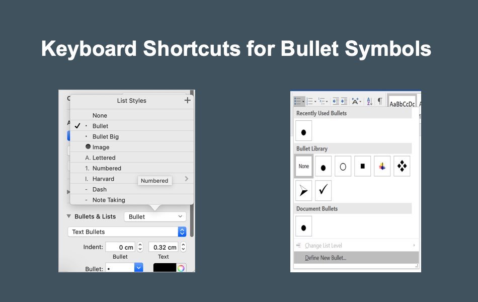 keyboard shortcut for bullet point mac excel