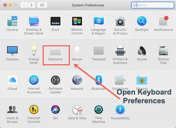Open Keyboard Preferences