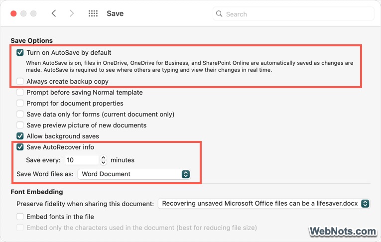 AutoSave and AutoRecover in Word for Mac