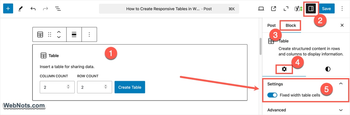 Disable Fixed Width Table Option