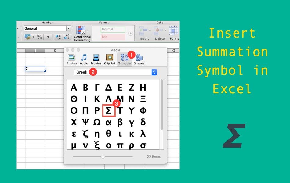 insert symbols in excel 2016 for mac