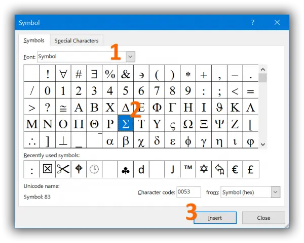 get sigma symbol in word with n