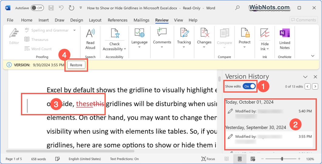 Recover File from OneDrive Version History