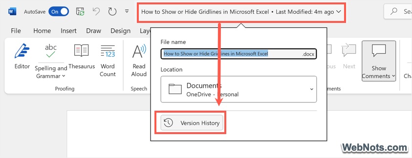 Version History Option