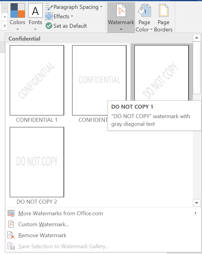 how to insert watermark word 2016