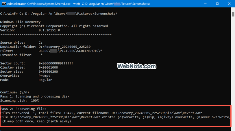 Confirm Recovery File Action