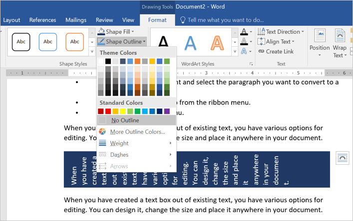 get rid of textbox border in word for mac