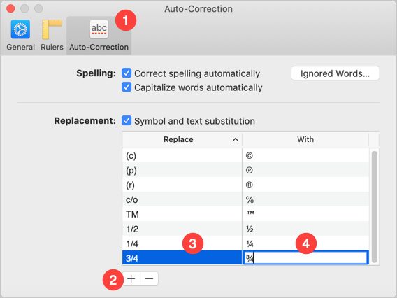 Auto-correctie voor breuken in Mac Pages