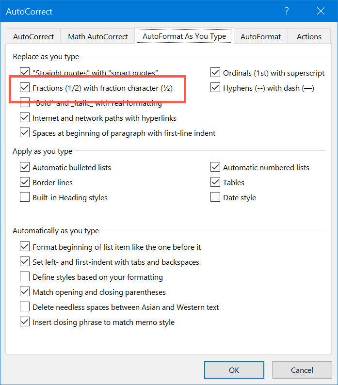 shortcut for fractions in word on mac akt + command +