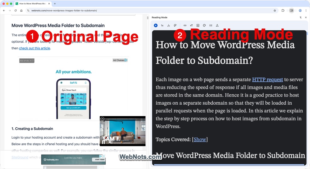 Chrome Reading Mode View