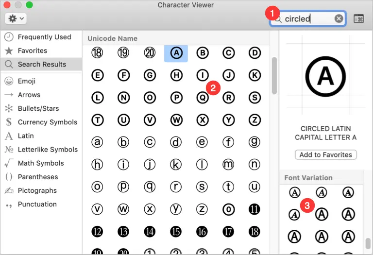 Type Circled Letters from Character Viewer in Mac