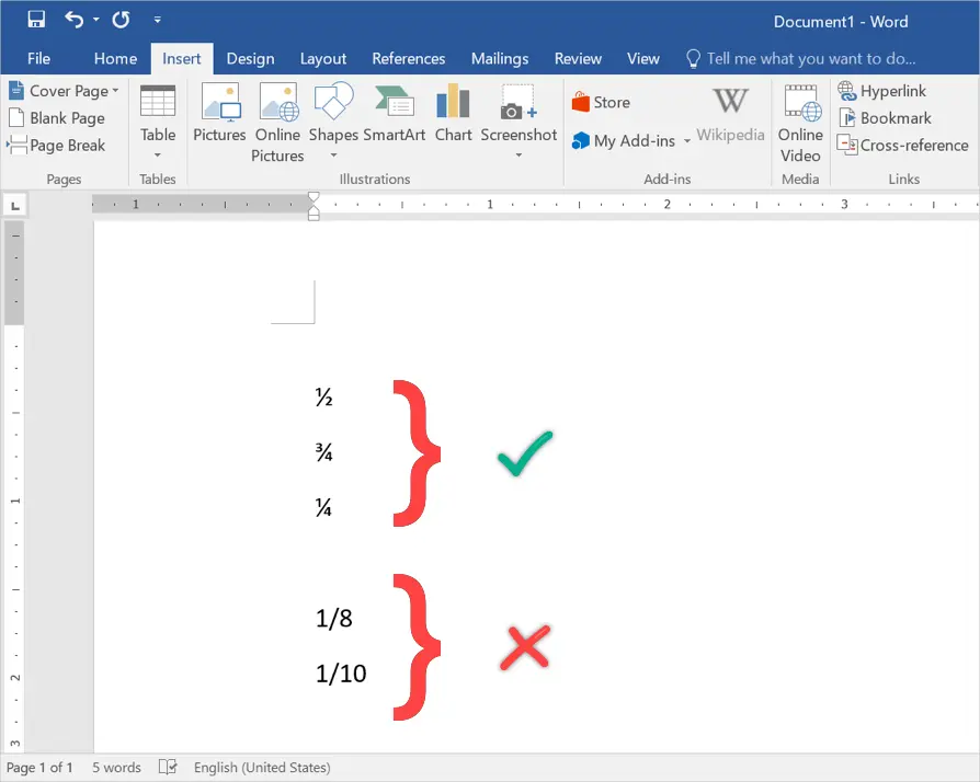 microsoft word mac how to create fractions