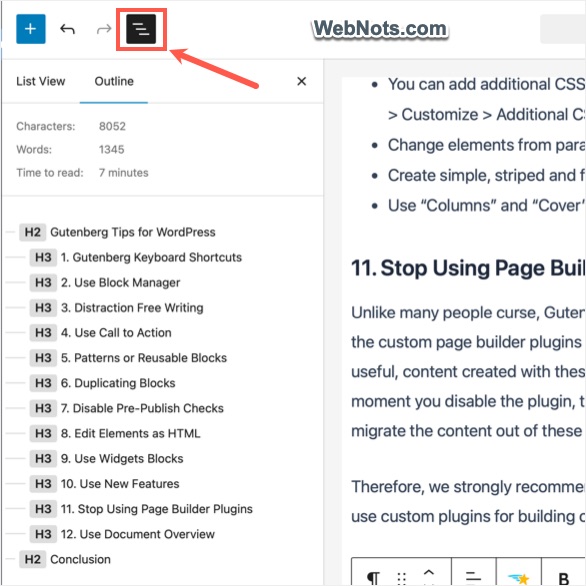 Document Overview in Gutenberg