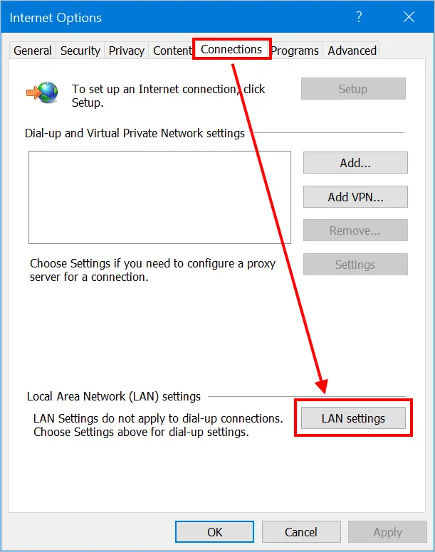 LAN Settings in Windows 10