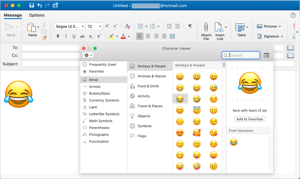 emoticon in outlook for mac