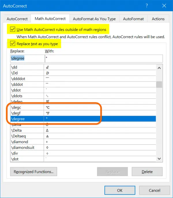 how to add degree symbol in word mac