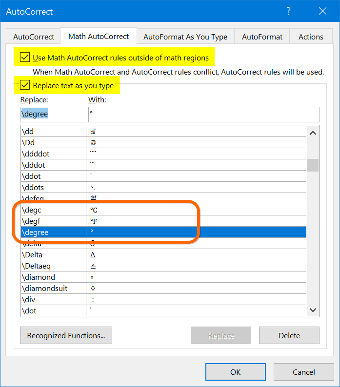 degree symbol in excel shortcut keys