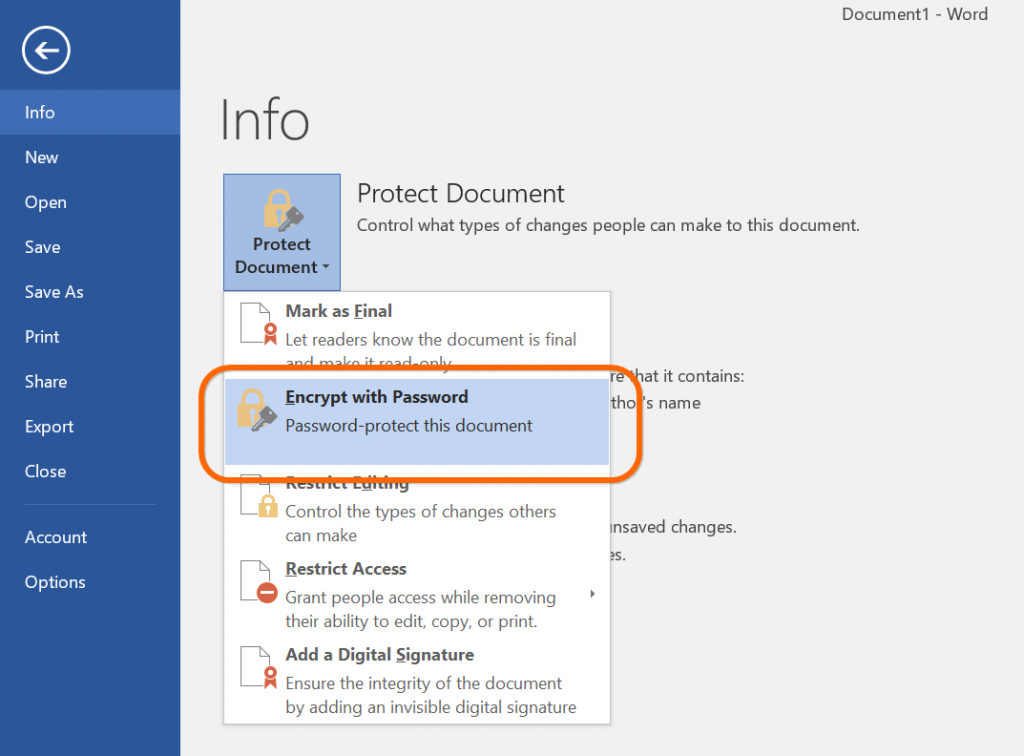 word for mac set password for document